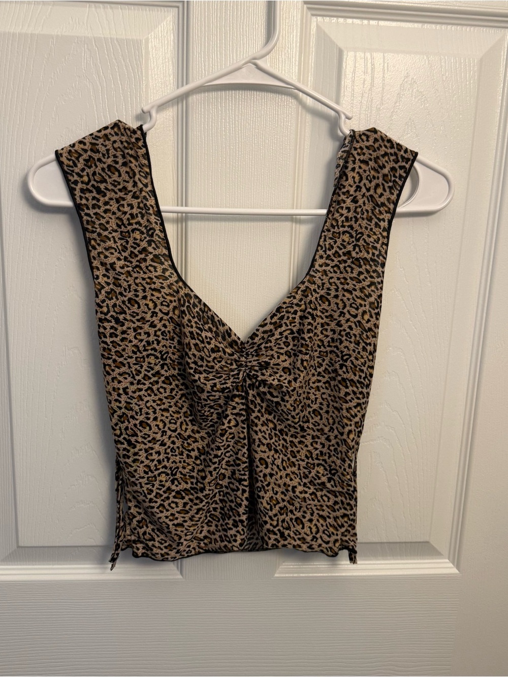 Leopard Print Mesh Ruched Sleeveless Top